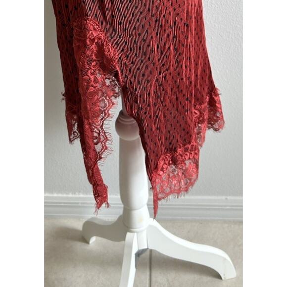 Free People 'Margot' Slip Dress 4 Polka Dot Outer SLIP ONLY Crinkle Pleated Red - Picture 11 of 16